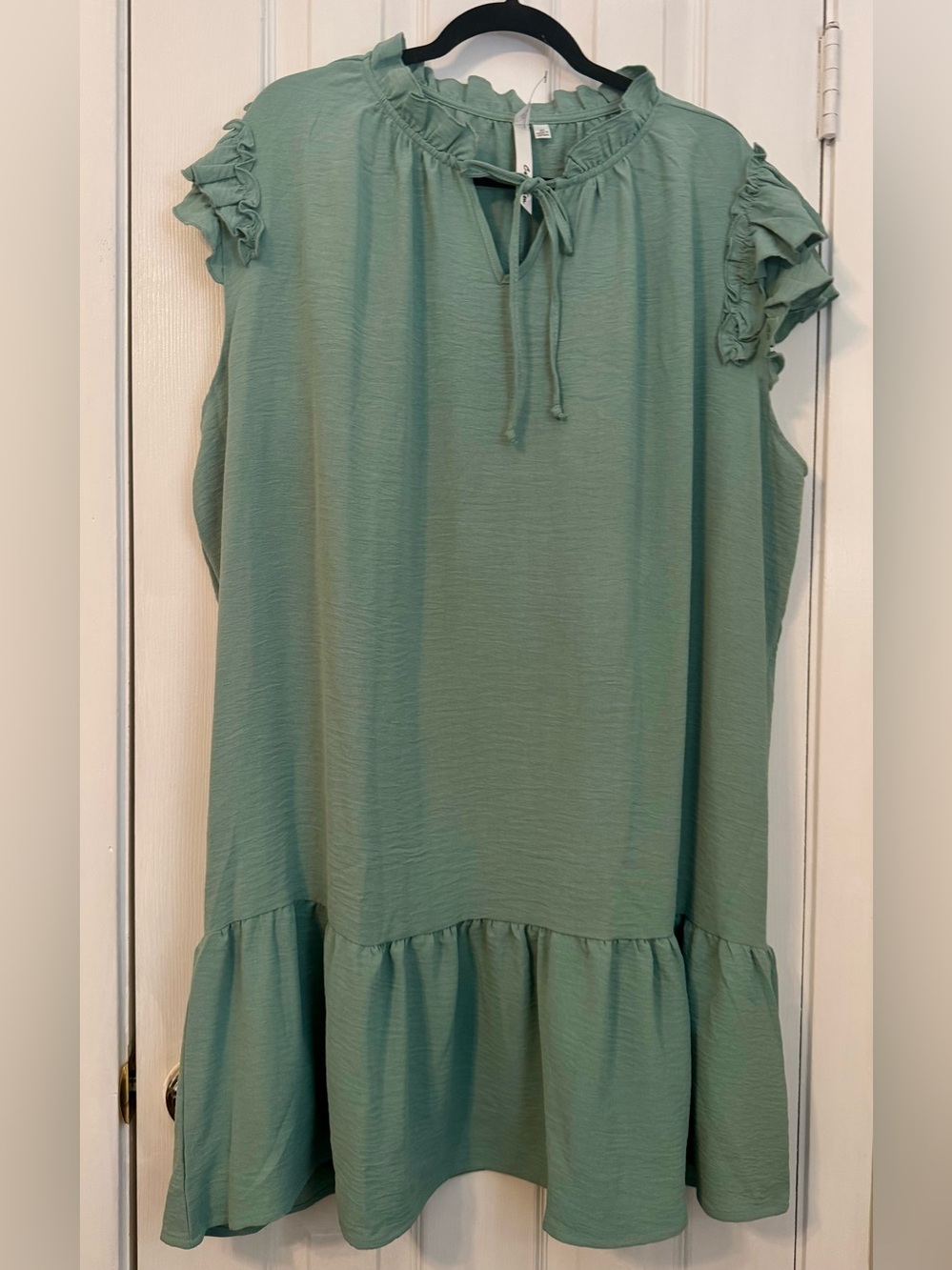 Sleeveless Ruffle-Trim Midi Dress in Sage 2x